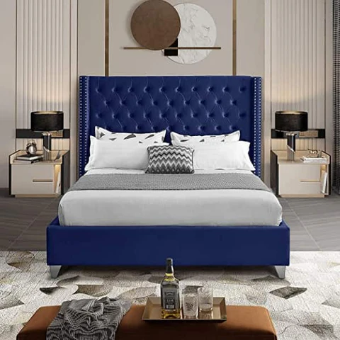Colorado King Sleigh Bed - Navy Velvet