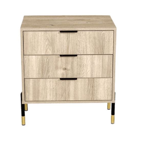 Ava Karlstad Oak Black & Gold Feet, Black Handles Melamine Pedestal