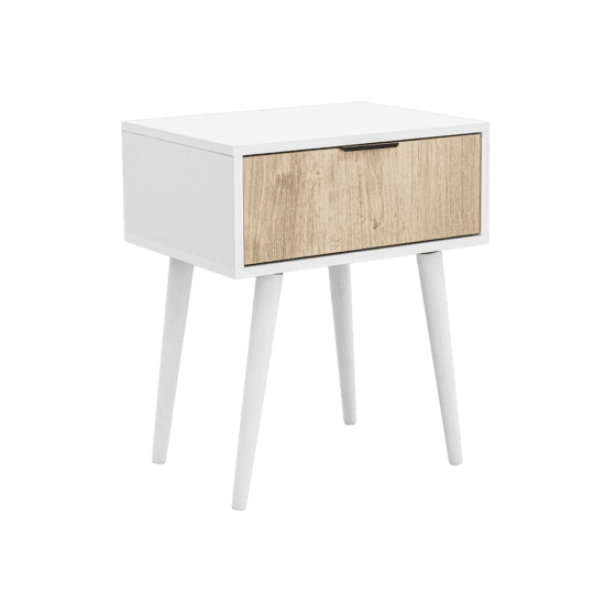 Finn Oak Contrast Drawer White Cone Legs Pedestal